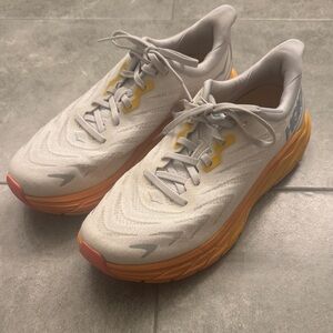 White and Orange HOKA Arahi 6 Athletic Running Shoes